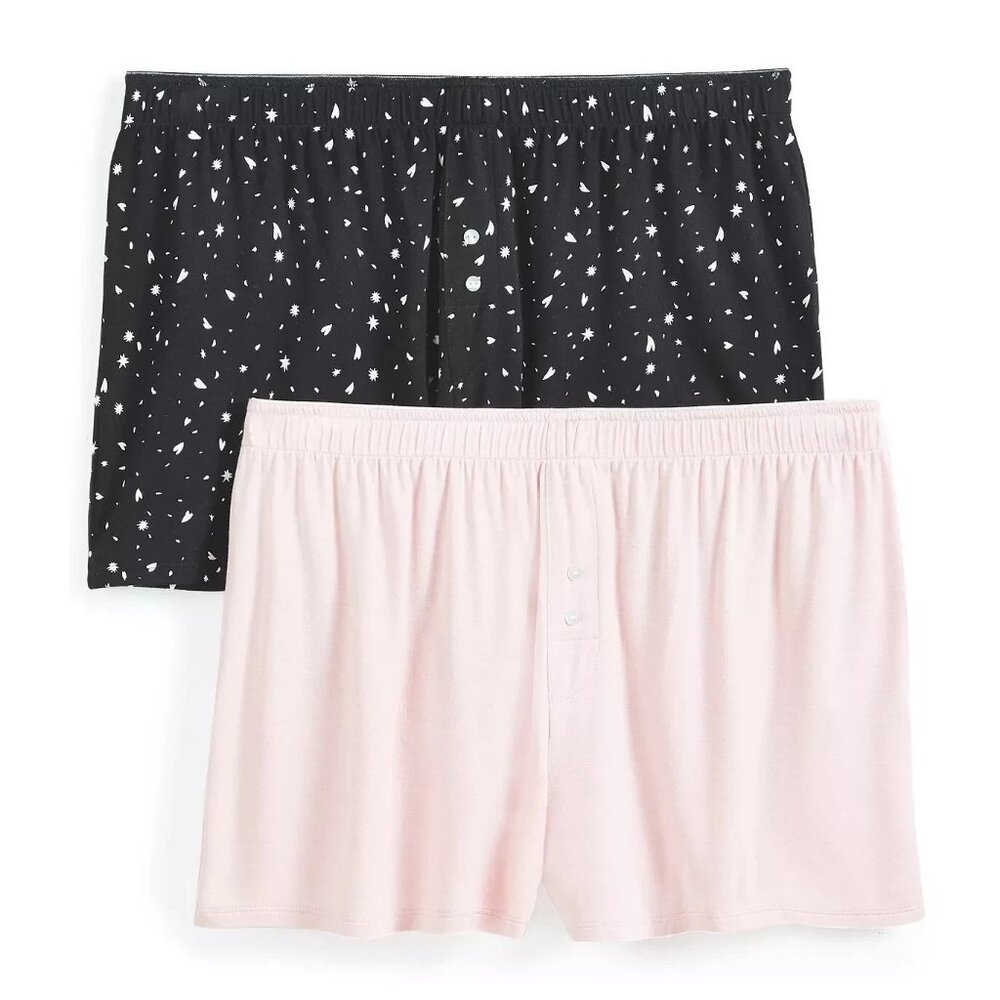 Jenni Women's 2-Pack Rayon Blend Lounge Pajama Boxer Shorts, Black and Pink